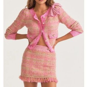 Love shack fancy gold and pink tweed skirt